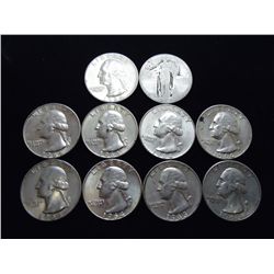 10 ASSORTED SILVER QUARTERS