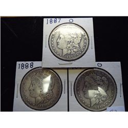 1887-O,88 & 89-O MORGAN SILVER DOLLARS