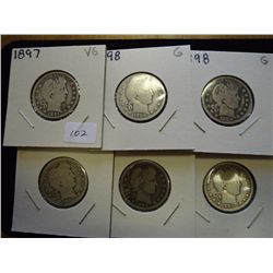 1897,98,98,1902-O,06-D & 07-D BARBER QUARTERS