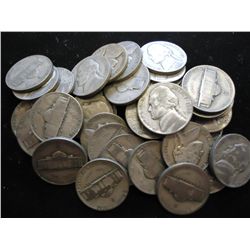 ROLL OF 40 ASSORTED 35% SILVER JEFFERSON WAR NICKS