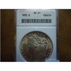 1890 MORGAN SILVER DOLLAR ANACS MS61