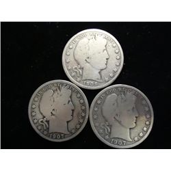 1906,07 & 07-O BARBER HALF DOLLARS