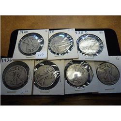 1920,35,35-D,36,36-S,37 & 37 WALKING LIBERTY HALFS