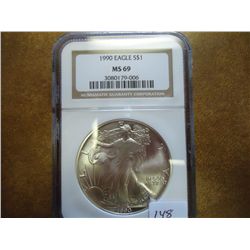 1990 AMERICAN SILVER EAGLE NGC MS69
