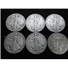 Image 1 : 6 ASSORTED WALKING LIBERTY HALF DOLLARS