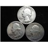 Image 1 : 3 ASSORTED 1950'S WASHINGTON SILVER QUARTERS