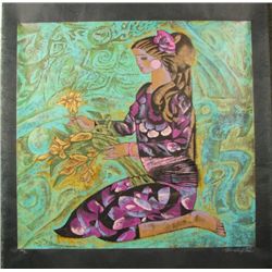 Zhou Ling A GIRL IN VIOLET Yunnan School Print Rice Pap