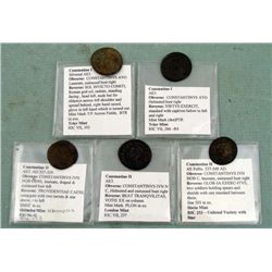 5 Ancient Roman Coins Constantine I, II Draped, Helmet