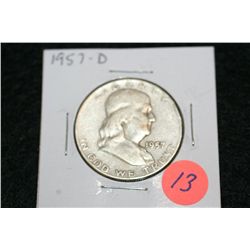 1957-D Ben Franklin Half Dollar