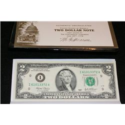 US Federal Reserve $2 Note UNC #I61013372A