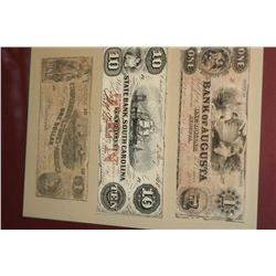 Framed set of Confederate Dollars from Augusta ($1), South Carolina ($10), & Virginia ($1)