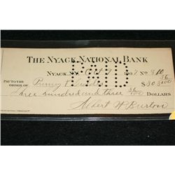 1907 NYACK Natl Bank cancelled check, $303.36