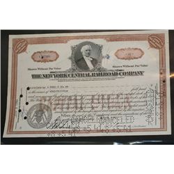 The New York Central Railroad Co Stock Certificate