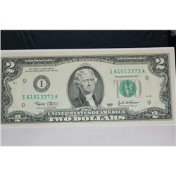 2003 US Federal Reserve $2 Note UNC #I61013373A