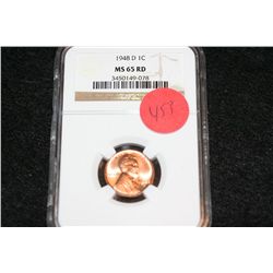 1948-D Wheat Back penny, NGC graded, MS65 RD