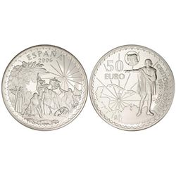 50 Euro. - 2006. - V CENTENARIO CRISTÓBAL COLÓN. - AR. Desembarco en América. En estuche original co