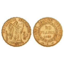 20 Francos. - 1897-A. - PARIS. - AU. Ángel. (Pequeños golpecitos). KM-825. MBC+/EBC-. -
