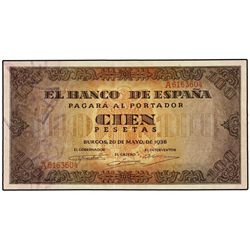 100 Pesetas. - 20 Mayo 1938. - Casa del Cordón. Serie A. Ed-D33. EBC-. - -