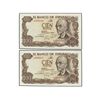 Lote 2 billetes 100 Pesetas. - 17 Noviembre 1970. - Falla. Sin serie. Pareja correlativa. Ed-D73. SC