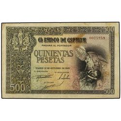 500 Pesetas. - 21 Octubre 1940. - Entierro del Conde de Orgaz. (Manchitas). Ed-D45. MBC. - -