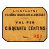 Image 1 : 50 Cèntims. - Aj. de AIGÜES DEL LLOBREGAT. - Cartón. RARO. AT-31; T-46. MBC+. - -