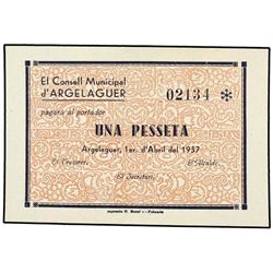 1 Pesseta. - 1 Abril 1937. - C.M. d´ARGELAGUER. - Sin firmas. RARO. AT-195e. SC-. - -