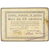 Image 1 : 25 Cèntims. - 1 Juny 1937. - C.M. de BACELLA (BASSELLA). - (Pequeña mancha). RARO. AT-314; T-317. MB