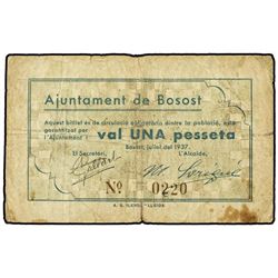 1 Pesseta. - Juliol 1937. - Aj. de BOSOST. - (Sucio). AT-505; T-595. MBC. - -
