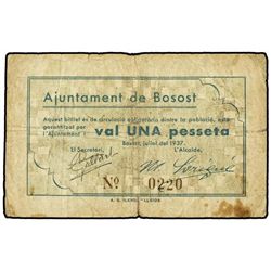 1 Pesseta. - Juliol 1937. - Aj. de BOSOST. - (Sucio). AT-505; T-595. MBC. - -