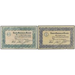 Lote 2 billetes 25 Cèntims y 1 Pesseta. - Mayo 1937. - C.M. de GIRONELLA. - (Uno pequeña zona roida