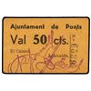 Image 1 : 50 Cèntims. - Aj. de PONTS. - Cartón. Alcalde ´Mayol´. ESCASO. AT-1959b; T-2257. EBC-. - -