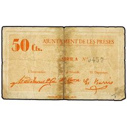 50 Cèntims. - 14 Agost 1937. - Aj. de LES PRESES. - (Roto en dos mitades y restaurado con cinta adhe