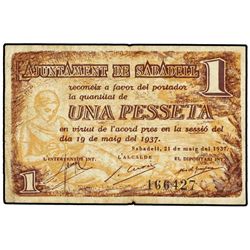 Lote 2 billetes 25 Cèntims y 1 Pesseta. - 21 Maig 1937 y 6 Octubre 1937. - Aj. DE SABADELL. - AT-223