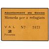 Image 1 : 2 Pessetes. - S/F. - Aj. de SOSES MONEDA PER A REFUGIATS. - AT-2405. EBC. - -