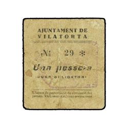 1 Pesseta. - Aj. de VILATORTA. - Cartón. (Muy usado). RARO. AT-2895; T-3339. BC. - -