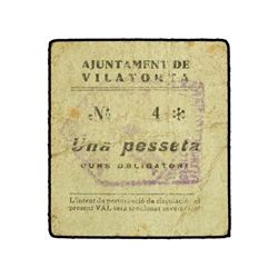 1 Pesseta. - Aj. de VILATORTA. - Cartón. MUY ESCASO. AT-2895; T-3339. BC-. - -