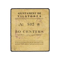 50 Cèntims. - Aj. de VILATORTA. - Cartón. RARO. AT-2896; T-3340. MBC. - -