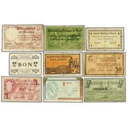 Lote  9 billetes 20,25(2), 50(4) Cèntims y 1 (2) Pessetes. - 1937. - ALCOVER, BALAGUER, CERVERA, FLU