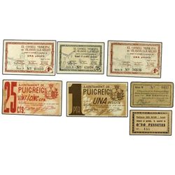 Lote 33 billetes locales de la Guerra Civil. - A EXAMINAR. MBC- a EBC+. - -