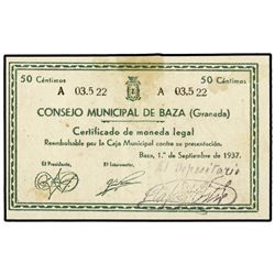 50 Céntimos. - 1 septiembre 1937. - C.M. de BAZA (Granada). - Mont. 242D. MBC+. - -