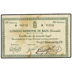 50 Céntimos. - 1 septiembre 1937. - C.M. de BAZA (Granada). - (Manchas). Mont. 242D. MBC+. - -