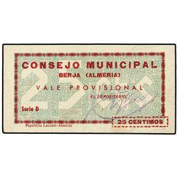 25 Céntimos. - S/F. - C.M. de BERJA (Almería). - Serie D. Mont-326A. MBC+. - -