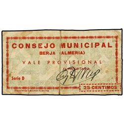 25  Céntimos. - C.M. BERJA (Almería). - (Manchas). Mont. 326A. MBC-. - -