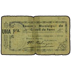 1 Peseta. - S/F. - C.M. de CASTELL de FERRO (GRANADA). - (Roturas y reparación con cinta adhesiva).