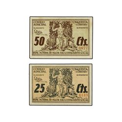 Lote 2 billetes 25 y 50 Céntimos. - C.M. de CONQUISTA (Córdoba). - Mont. 542A/B. EBC+. - -