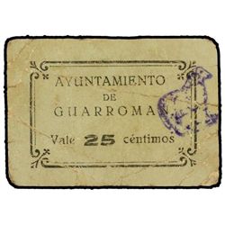 25 Céntimos. - Ay. de GUARROMÁN (Jaén). - Cartón. RARO. Mont. 750B. MBC-. - -