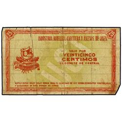 25 Céntimos. - JAÉN. INDUSTRIA HOSTELERA. - (Rotura y leve pérdida de papel). BC. - -