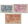 Lote 3 billetes 25 y 50 Céntimos y 1 Peseta. - COMISIÓN GESTORA de AINSA (Huesca). - Mont. 31A/C. MB