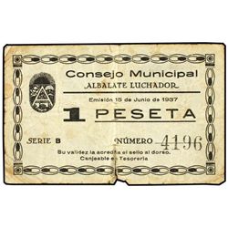 Lote 2 billetes 25 Céntimos y 1 Peseta. - 15 Junio 1937. - C.M. de ALBALATE LUCHADOR (Teruel). - (Ro