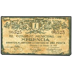 1 Peseta. - 1 octubre 1937. - C.M. de HERENCIA (Ciudad Real). - Mont. 757B. MBC. - -